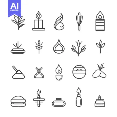 Set of Line Icons Representing Candles and Incense