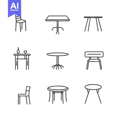 Premium design asset: Set of Line Icons Representing Chairs and Tables