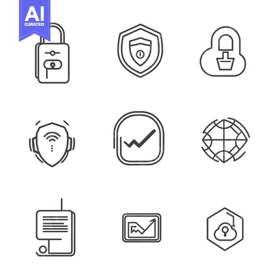 Aset desain premium: Set of Line Icons Representing Data Security and Protection