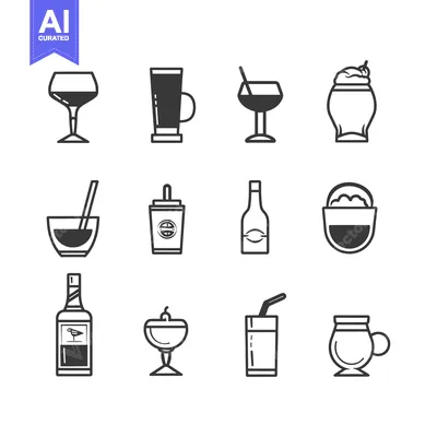 Aset premium populer: Set of Line Icons Representing Different Kinds of Drinks