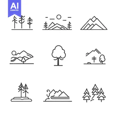 Set of Line Icons Representing Different Landscapes
