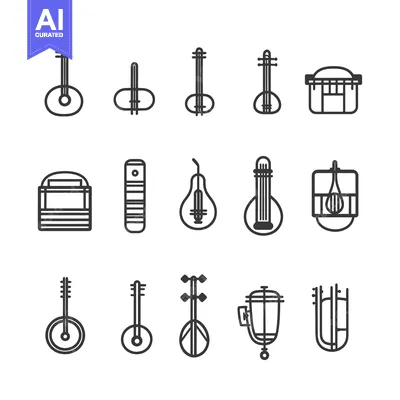 Set of Line Icons Representing Different Musical Instruments