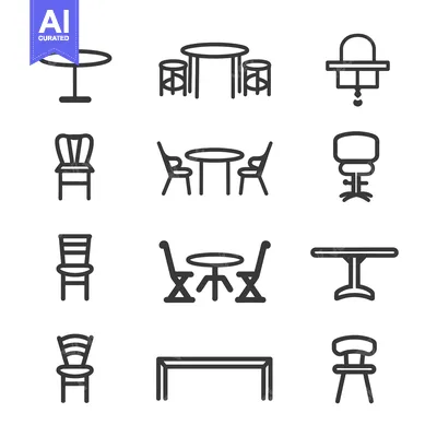 Aset premium populer: Set of Line Icons Representing Different Types of Chairs and Tables