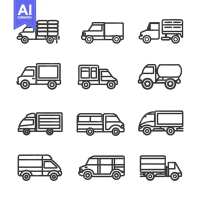 Aset desain premium: Set of Line Icons Representing Different Types of Delivery Trucks