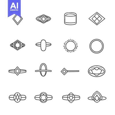 Set of Line Icons Representing Different Types of Jewelry Rings