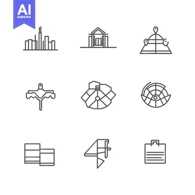 Set of Line Icons Representing Different Types of Maps