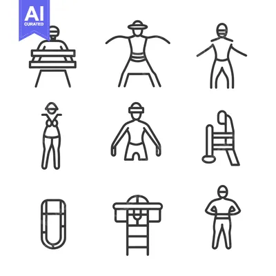 Aset desain premium: Set of Line Icons Representing Different Water Activities