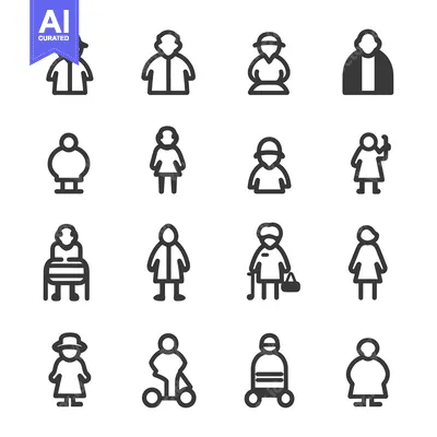 Aset premium populer: Set of Line Icons Representing Diverse Elderly People