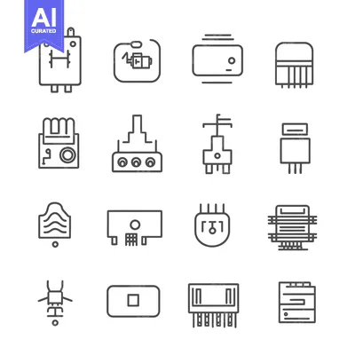 Set of Line Icons Representing Electronic Components