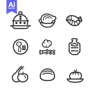 Set of Line Icons Representing Food and Drinks