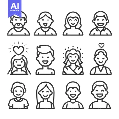 Set of Line Icons Representing Happy People