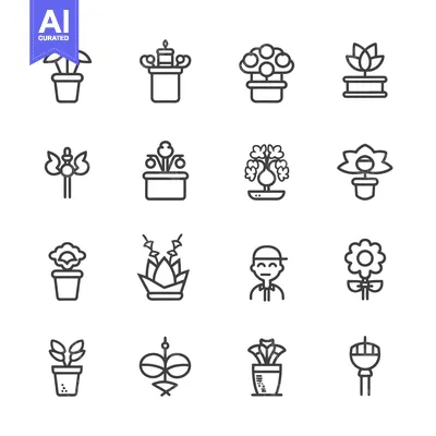 Aset desain premium: Set of Line Icons Representing Houseplants