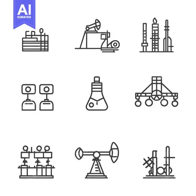 Set of Line Icons Representing Oil and Gas Industry Processes
