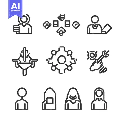 Popular premium asset: Set of line icons representing people, actions and processes
