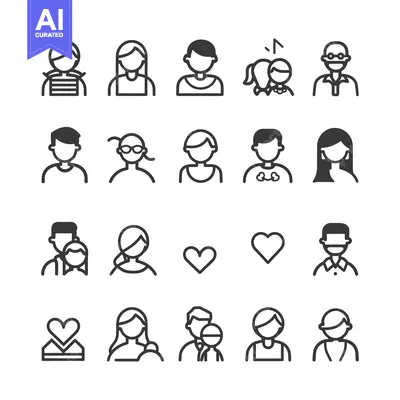 Aset desain premium: Set of Line Icons Representing People and Relationship Symbols