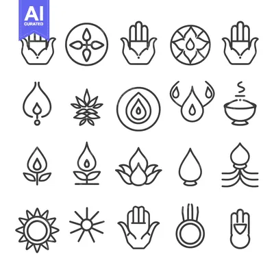 Set of Line Icons Representing Traditional Indian Symbols