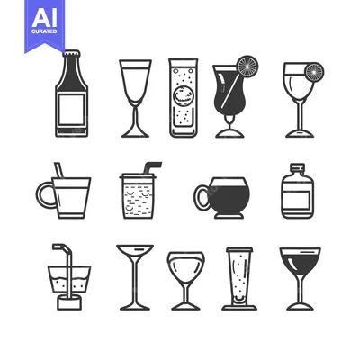 Set of Line Icons Representing Various Alcoholic and Non-Alcoholic Bev