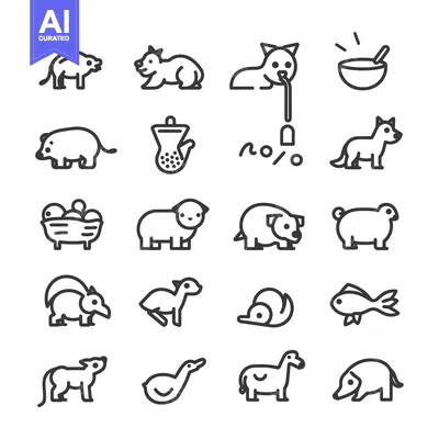 Premium design asset: Set of Line Icons Representing Various Animals and Objects