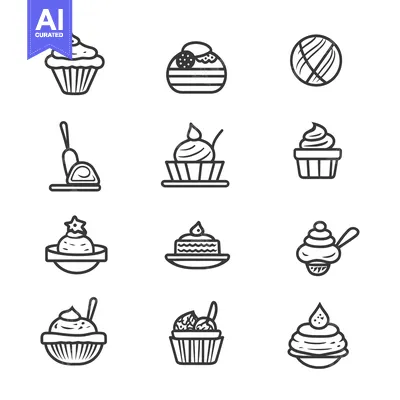 Aset premium populer: Set of Line Icons Representing Various Dessert Treats
