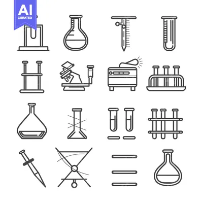 Set of Line Icons Representing Various Laboratory Equipment