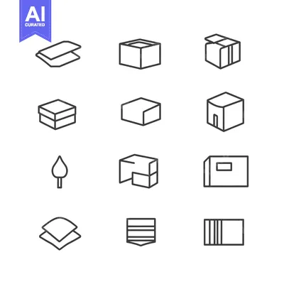Set of Line Icons Representing Various Types of Boxes and Packages