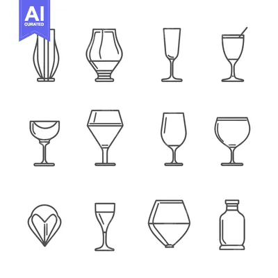 Premium design asset: Set of Line Icons Representing Various Types of Glasses