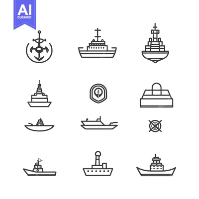Popular premium asset: Set of Line Icons Representing Various Types of Ships and Seafaring Ob
