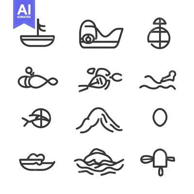 Set of Line Icons Representing Water Activities and Equipment