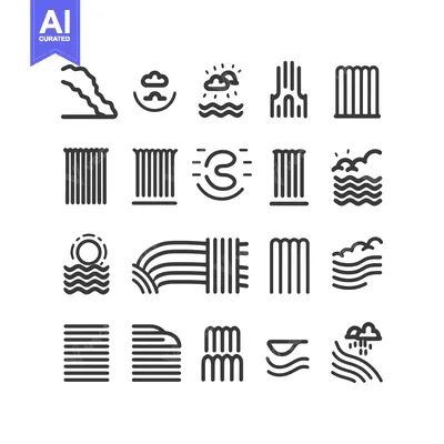 Aset premium populer: Set of Line Icons Representing Water, Clouds, and Sun