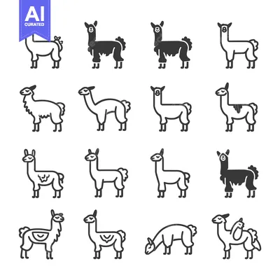 Set of llama icons in outline and solid styles