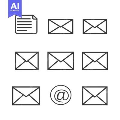 Set of mail icons with document, email sign and envelope symbols