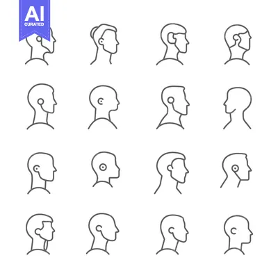 Aset desain premium: Set of Male Head Icons in Profile View with Various Hairstyles