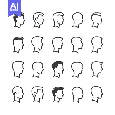 Premium design asset: Set of Male Head Silhouettes with Different Hairstyles