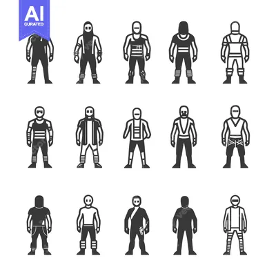 Set of Masked Individuals in Various Outfits and Poses