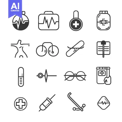 Set of Medical and Healthcare Icons in Black Line Style