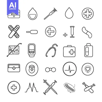 Aset desain premium: Set of Medical and Healthcare Line Icons