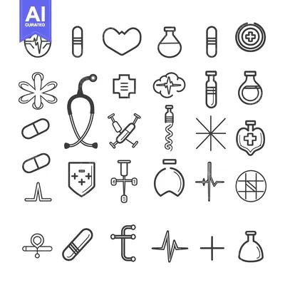 Set of Medical and Pharmacy Related Line Icons