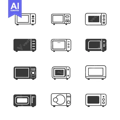 Aset desain premium: Set of Microwave Oven Icons with Different Design and Control Panel Va