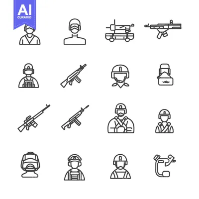 Set of Military and Soldier Line Icons