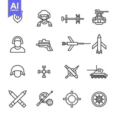 Set of Military and Warfare Icons in Line Style