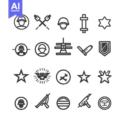 Aset desain premium: Set of Military and War Line Icons
