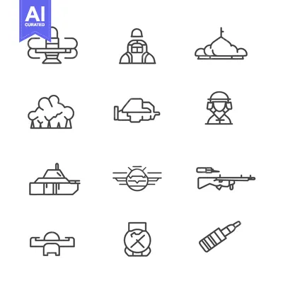 Aset premium populer: Set of Military and War Related Line Icons