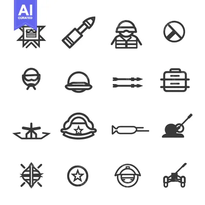 Set of Military Icons in Black and White