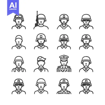 Set of Military Personnel Line Icons