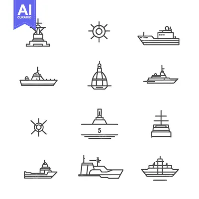 Aset premium populer: Set of Military Ships and Boats Line Icons