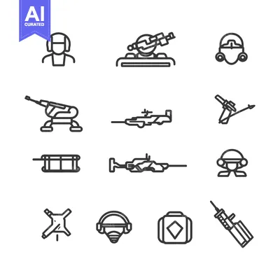 Set of Military Weapon Icons in Line Style