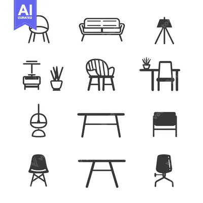 Set of  Modern Furniture Icons in Black and White