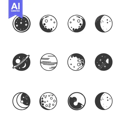 Aset premium populer: Set of Moon and Planet Icons with Stars