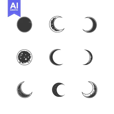 Set of Moon Phases in Various Styles