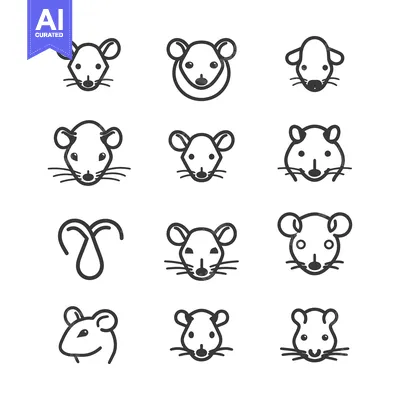 Aset premium populer: Set of Mouse Head Line Icons in Black and White